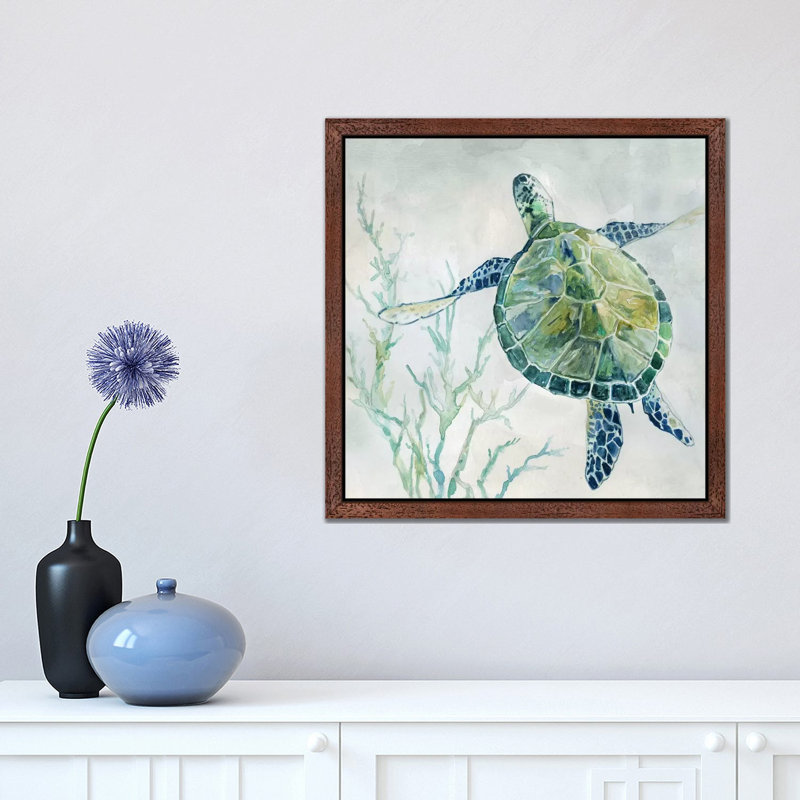 Seaglass Turtle II by Carol Robinson - Wrapped Canvas Painting, Brown Framed, 66.04 cm H x 66.04 cm W