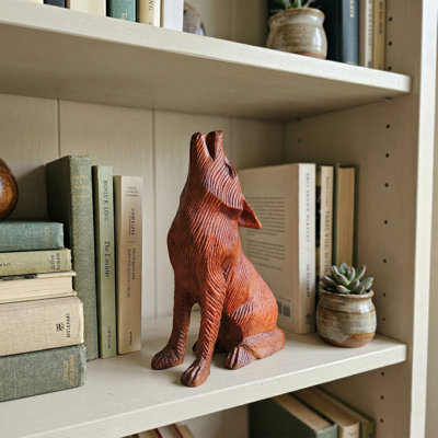  Figurine de loup hurlant en bois sculpté à la main - statue d'animal réaliste