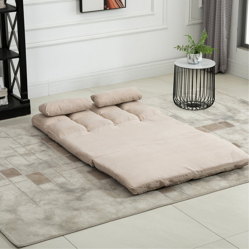 Chaise de lit réglable au sol, pliable en beige, 2 coussins, conception peu encombrante, chaise convertible pour la détente quotidienne - avec complément