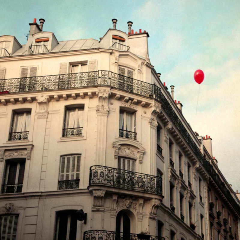Balloon Rouge Print by Alicia Bock, Gold Framed, 32" H x 32" W