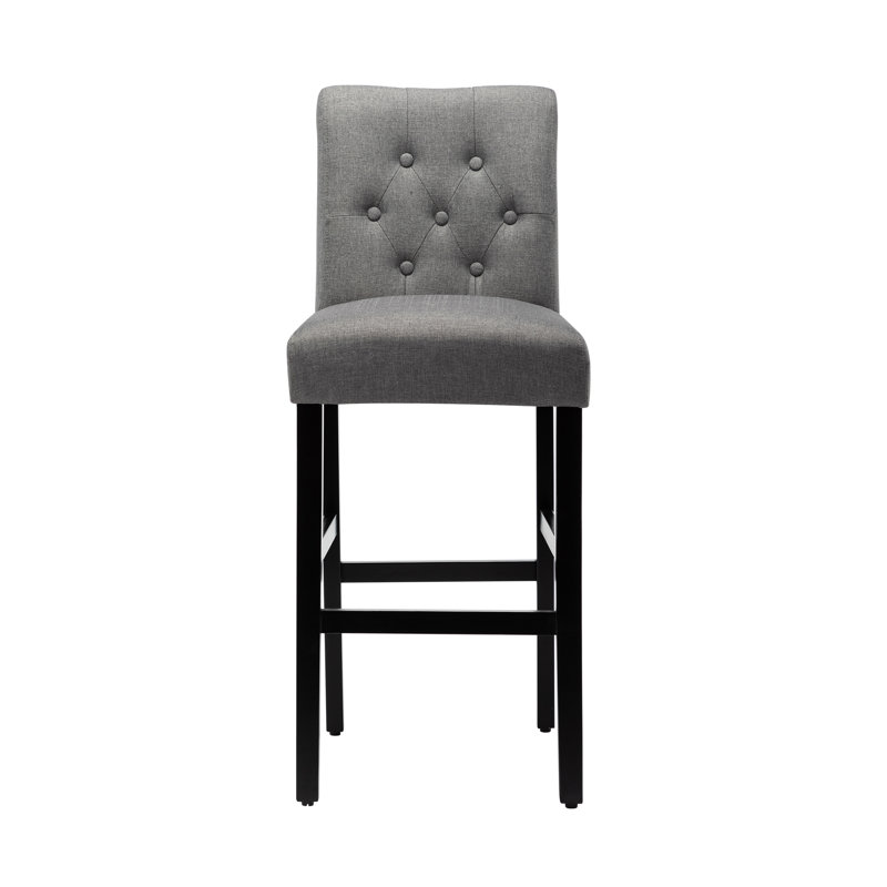 Full Back Bar Height Button Tufting Fabric Upholstered Bar Stools, Gray