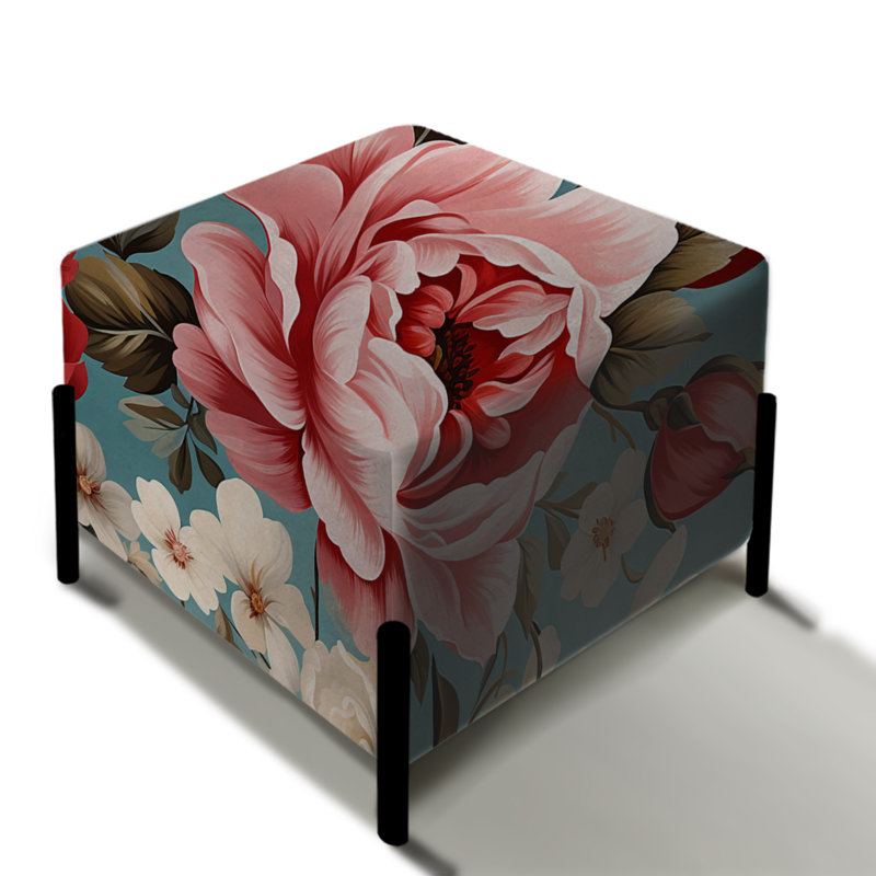 Motif floral rétro rose et bleu - repose-pieds floral carré
