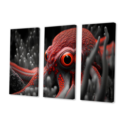 " Red Octopus On The Ocean Floor III " 3 - Pieces