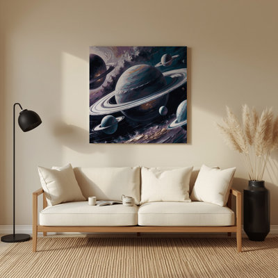 Art mural en métal gris avec planètes de science-fiction