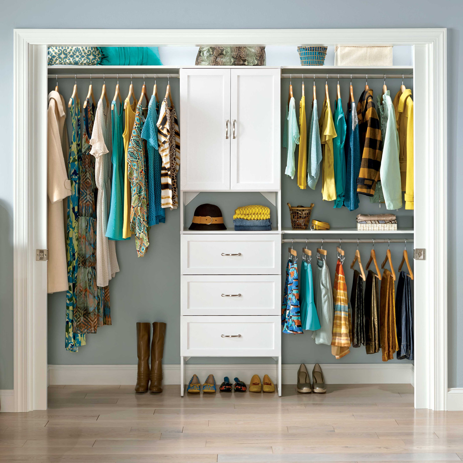 SuiteSymphony 84" W - 120" W Closet System with Drawers and Doors, Pure White