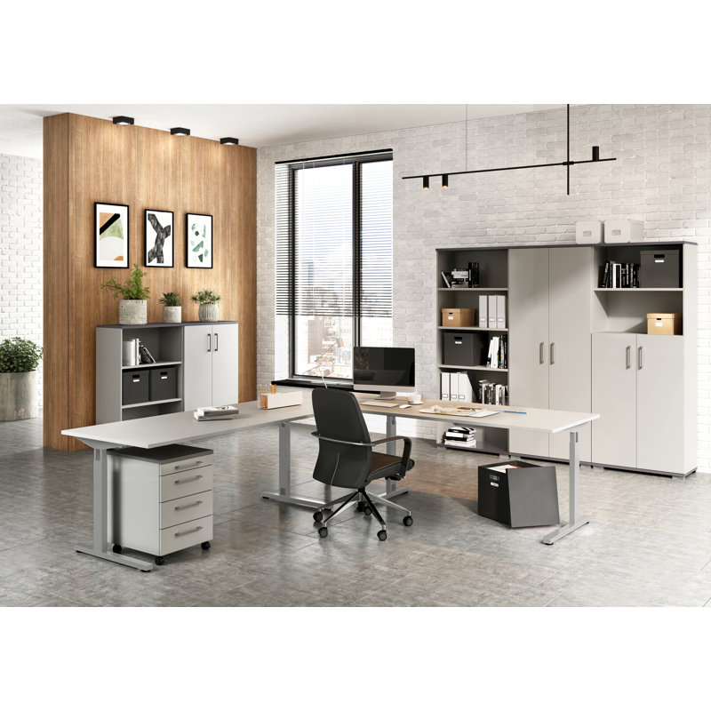 Chien Metal Base Executive Desk, Light Grey/Silver, 80cm H x 180cm W x 80cm D
