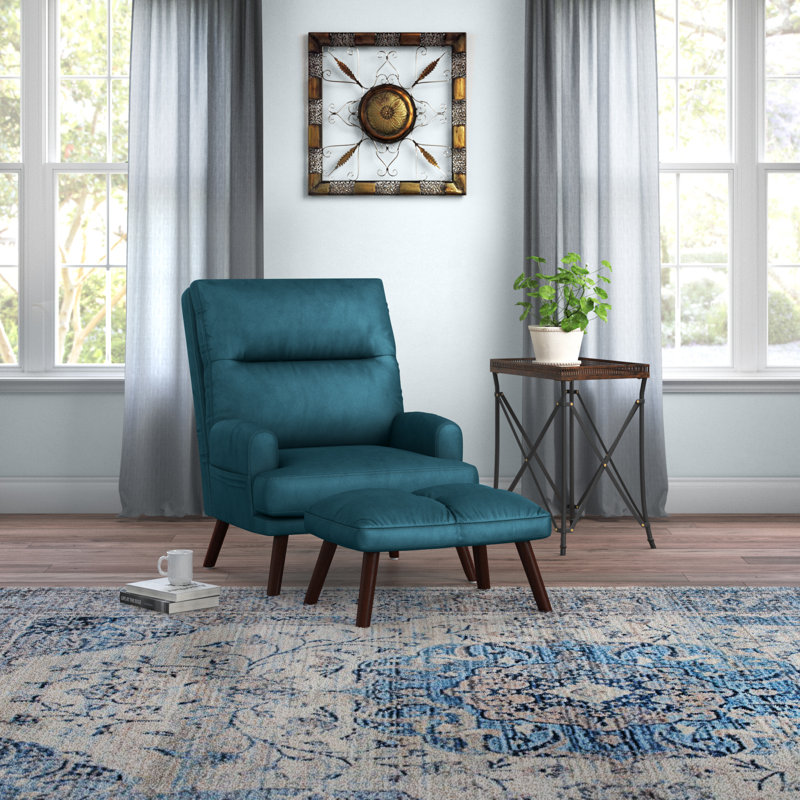 Méridienne large et repose-pieds 29,52 po Hogle, Velours vert foncé, Bois brun foncé