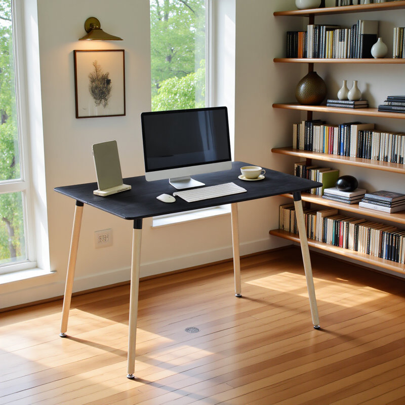 Solid Wood Base Writing Desk, Black