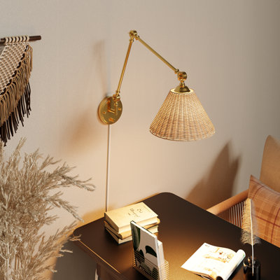 Boho Rattan Plug-In Swing Arm Wall Sconce