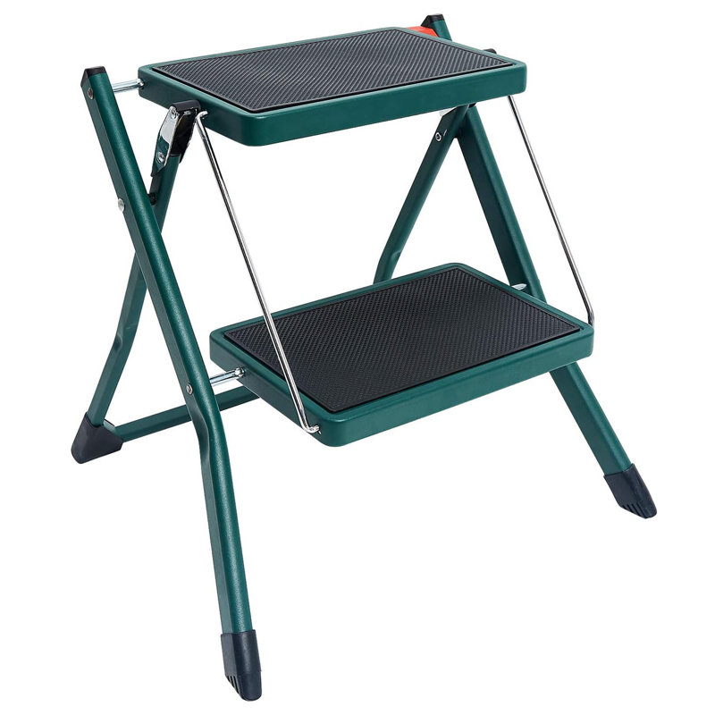 2 - Step Steel Lightweight Folding Small Step Ladder, Green