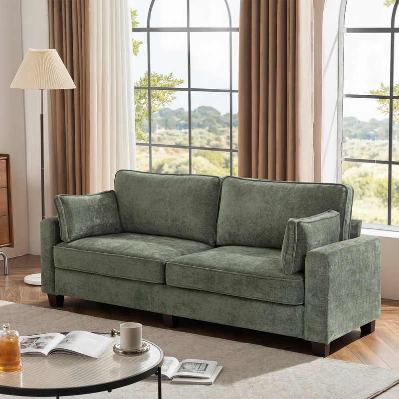80.71'' Upholstered Square Arm Standard 3-Seater Sofa, Grayish Green Chenille