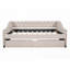 Lit de jour double rembourré pleine grandeur avec deux tiroirs, support en lattes de bois, beige (aucun sommier requis, durable)