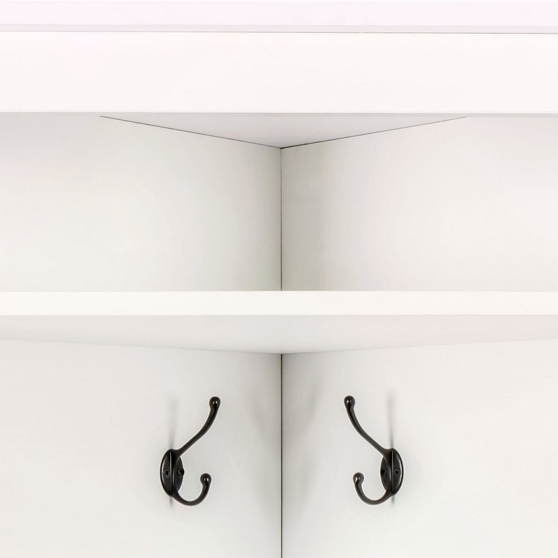 Minimalist Corner Hall Tree With Shoe Bench, Versatile Entryway Coat Rack With 4 Hooks, Corner Cabinet With Adjustable Shelf For Hallway, Living Room, 29.5''W*71.6''H