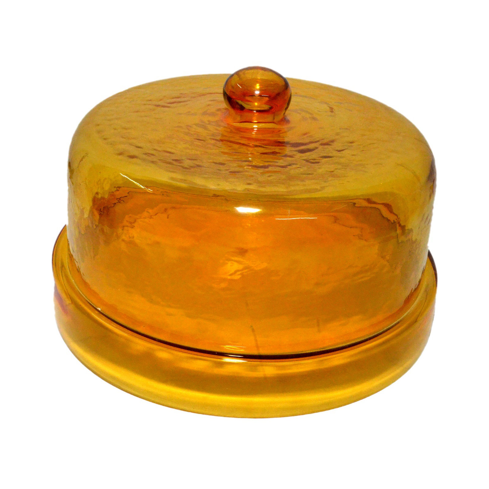 Cake Recycled Glass Dome W/Plate, 7.5" x 11.5" x 11.5", Yellow