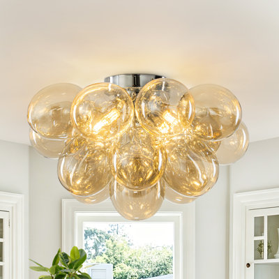 Luminaire suspendu semi-encastré avec lustre moderne en verre cognac