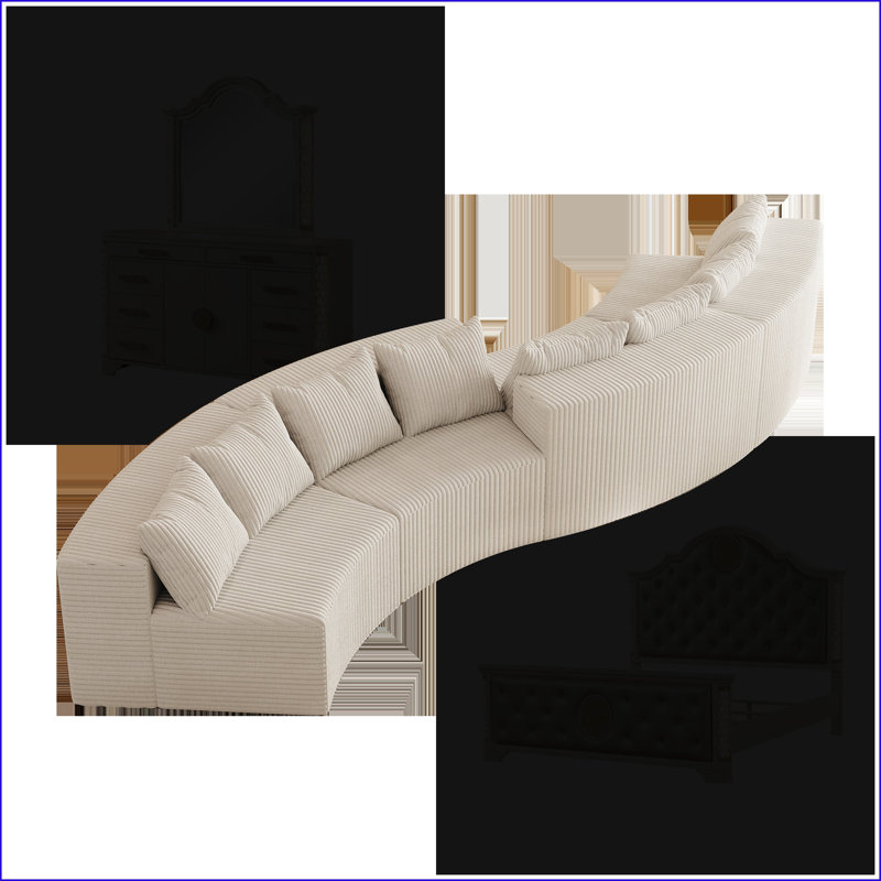 Curved Modular Sectional Sofa, 4-Piece with 4 Pillows for Living Room Bedroom Office | Beige Corduroy