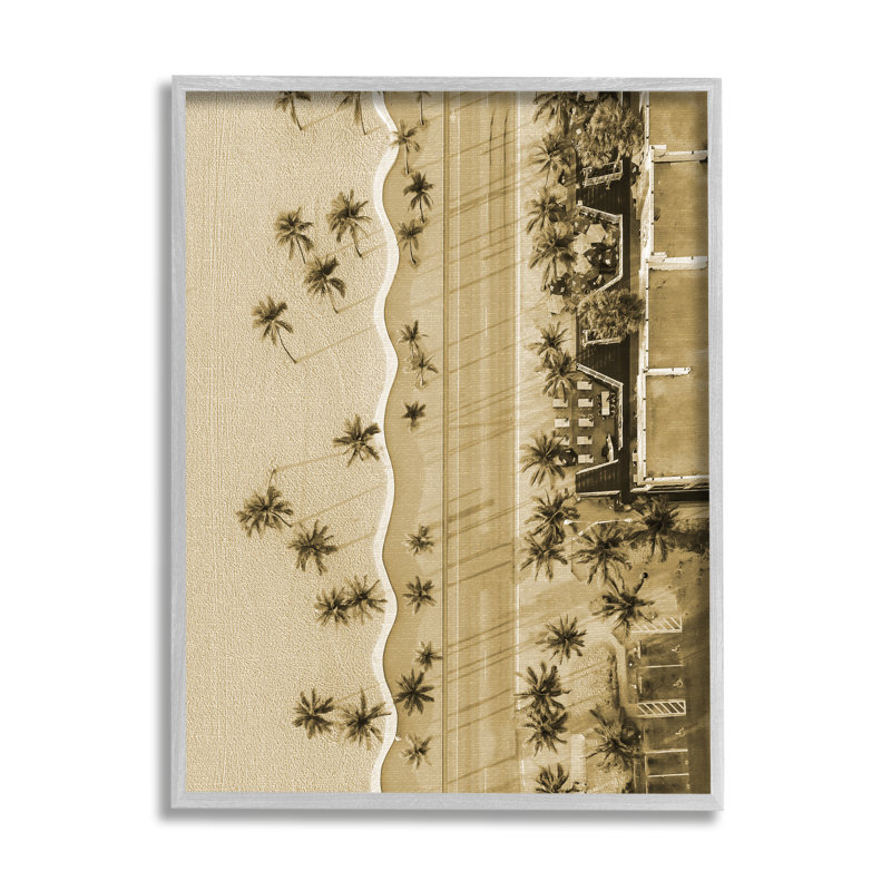 " Tropical Aerial View ", Farmhouse Grey Framed Giclee, 30" H x 24" W x 1.5" D