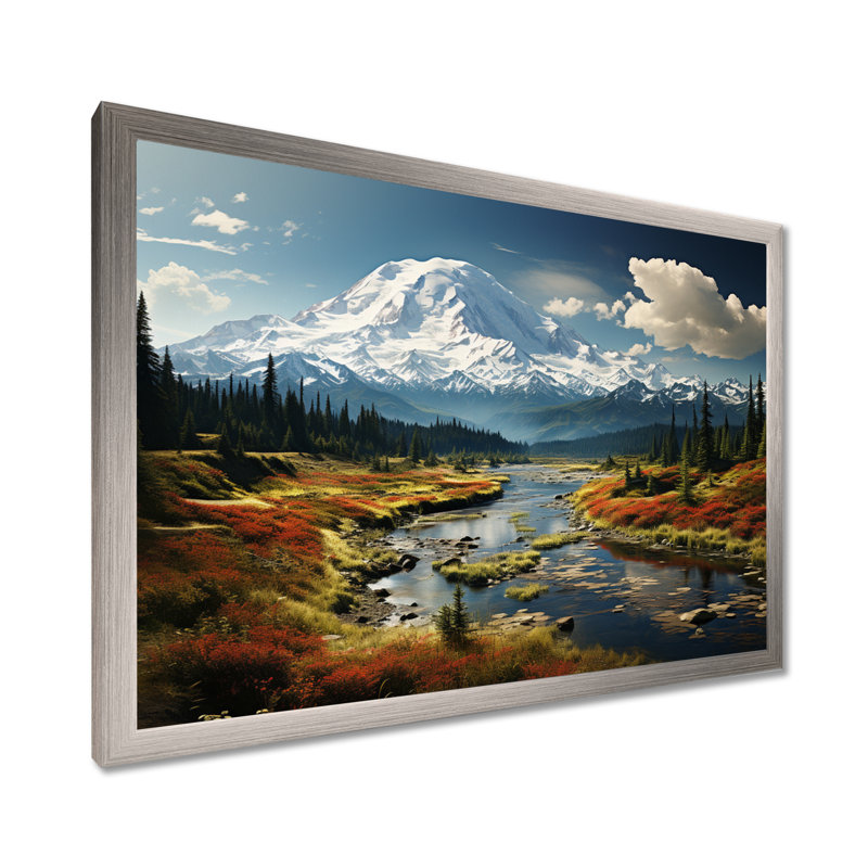 Art mural américain «Mount Rainier» - États-Unis, H 12 po x l 20 po x P 1 po, Cadre argenté