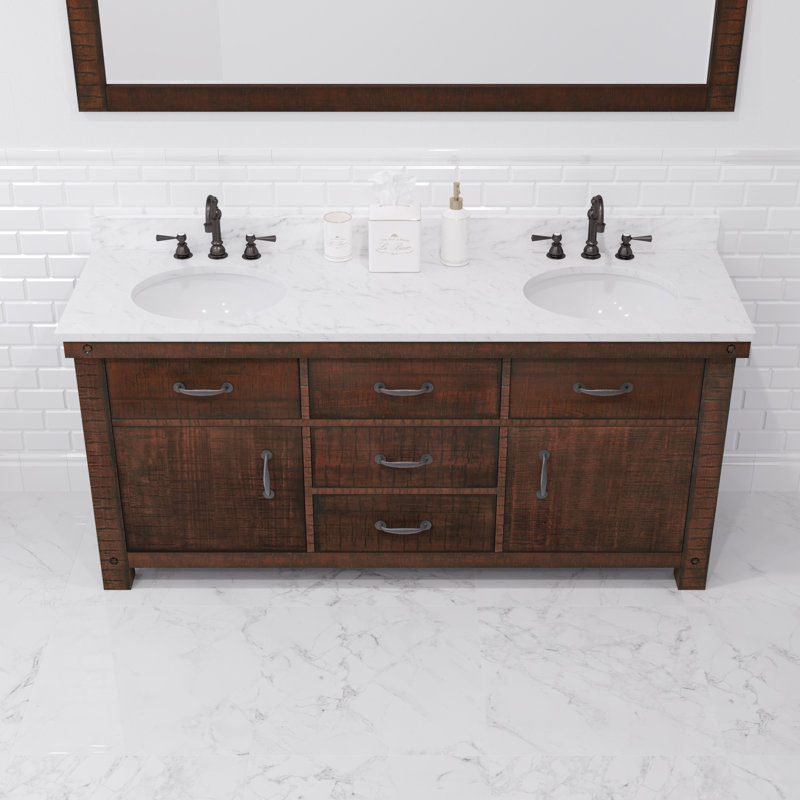 Aberdeen 72" Bath Vanity with Mirror, Rustic Sierra, Carrara White