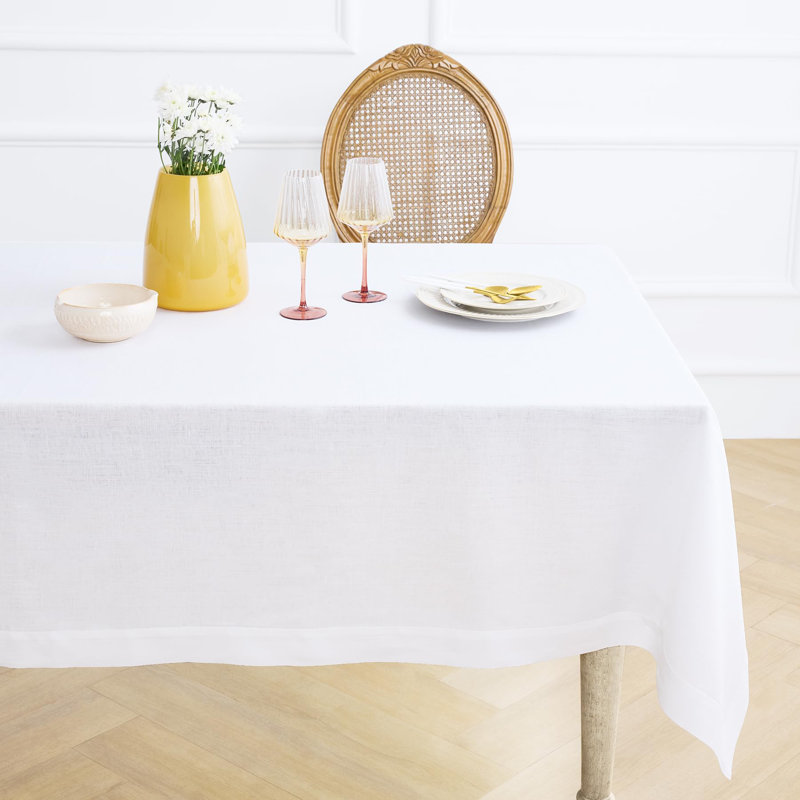 100% Pure Linen Tablecloth - Fete, White, 102" L x 60" W