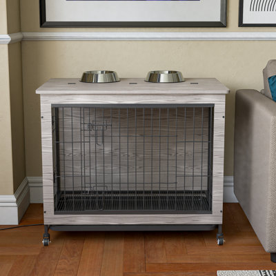 Double Door Dog Crate Furniture,  Modern Kennel, Wooden Heavy-duty Dog Cage, Dog House, Indoor End Table, Pull-out Tray