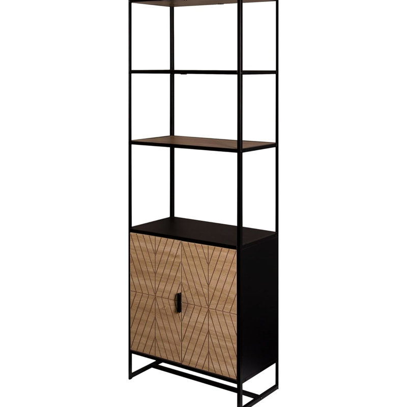Étagère 6 livres Coastal Modern avec capacité de rangement, cadre en bois naturel noir, idéale pour l'aménagement de salon, tablette de L 24 po, rangement spacieux, bureau