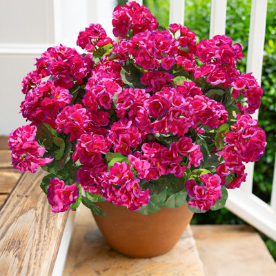 Artificial Geranium Fake Flowers for Outdoors Decoration, 6 Bundles Silk Geraniums Fuchsia Flower UV Resistant