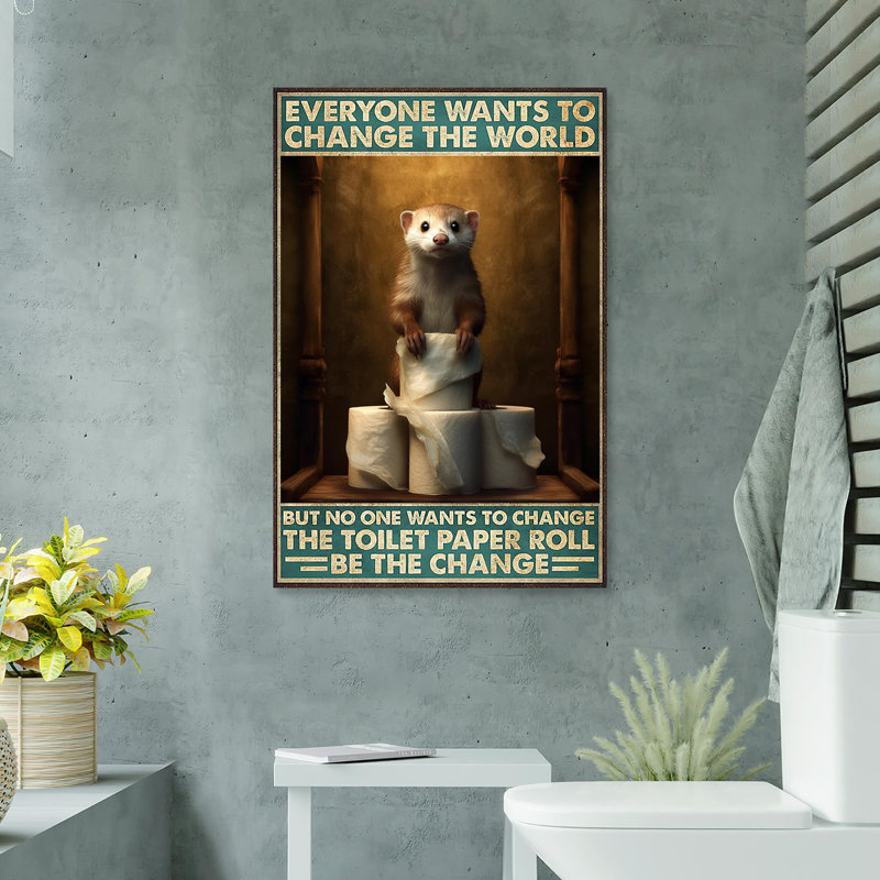 Loutre, papier toilette, rouleau sur toile, impression, H 36 po x l 24 po x P 1,25 po