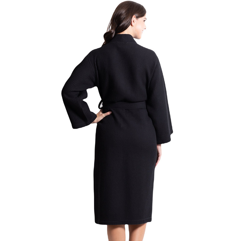 Peignoir pour femmes en mélange de coton long noir de qualité supérieure pour femmes (grand / taille unique), Taille unique