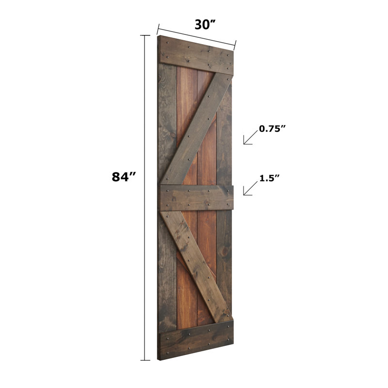 Porte de grange double à panneaux K Series avec quincaillerie d'installation, Noyer foncé / tonneau vieilli, 60 po x 84 po