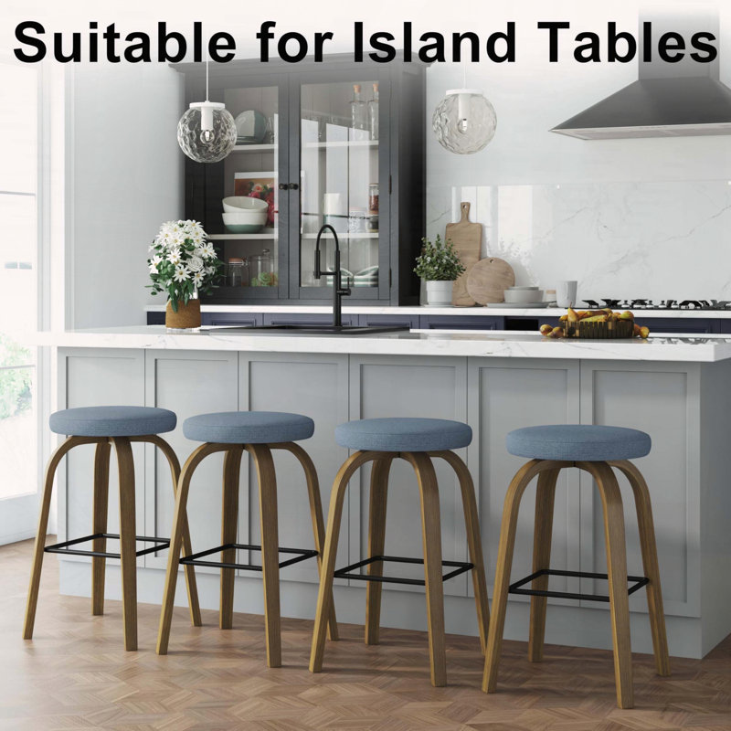 Tabouret de bar pivotant avec dossier sans dossier et siège en tissu, ensemble de 2, Bleu