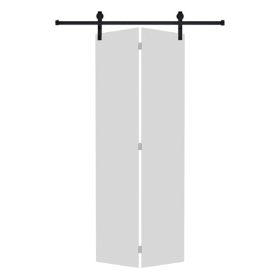 Modern Flat Panel Bi-Fold Door 84 In. X 84 In. MDF White Barn Sliding Door With Hardware Kit