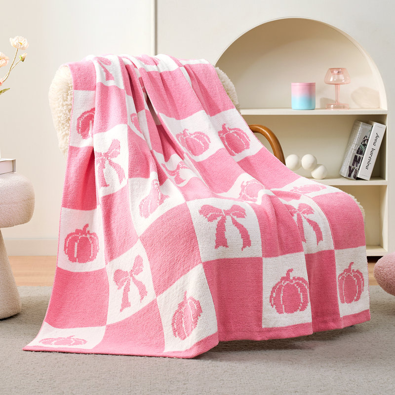 Jeté Amélie Home Chenille Halloween, Rose/Blanc