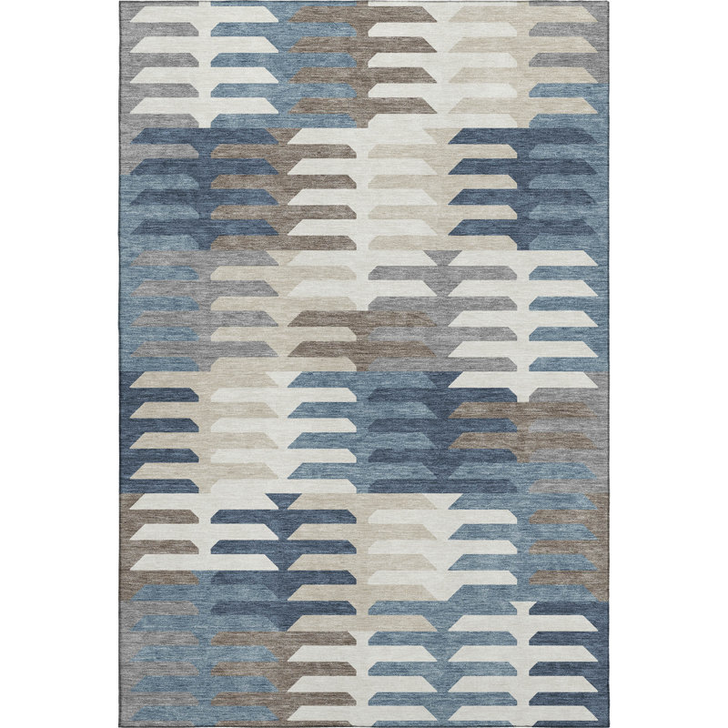 Premium Machine Washable Mayfield AMF2328 Geometric Rug, Denim, 10' x 14'