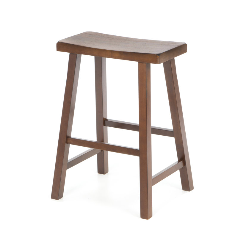 Walnut Saddle Style Backless Wood Counter Stool