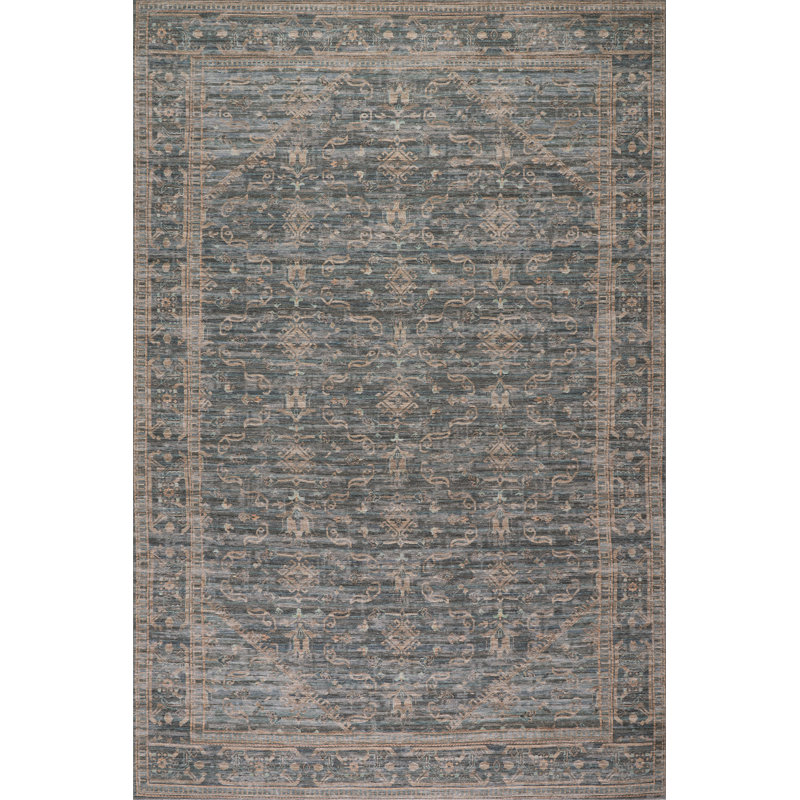 Nysera Traditional Bordered Area Rug, Blue, Rectangle 5' x 8'