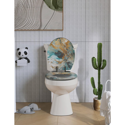 Toilet Seat, Soft Close Quick Release Metal Zinc Alloy Hinge Easy to Install also Easy to Clean, Decorative Acrylic Seats, (Green Marble)