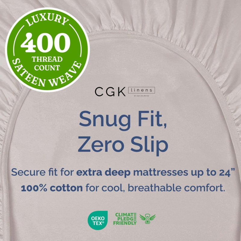 400 Thread Count Cotton Extra Deep Pocket Fitted Sheet - Hotel Luxury Single Fitted Sheet Only - Easily Fits 18" to 24" Mattress