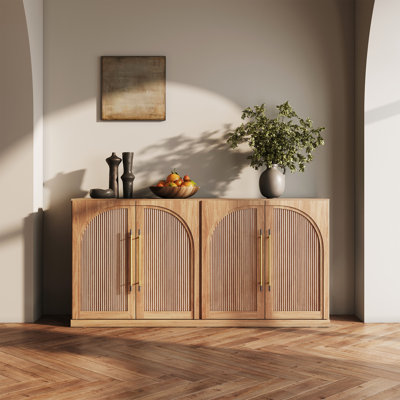 65" Sideboard with Double-Arc Wood Doors and Adjustable Shelves, Camel