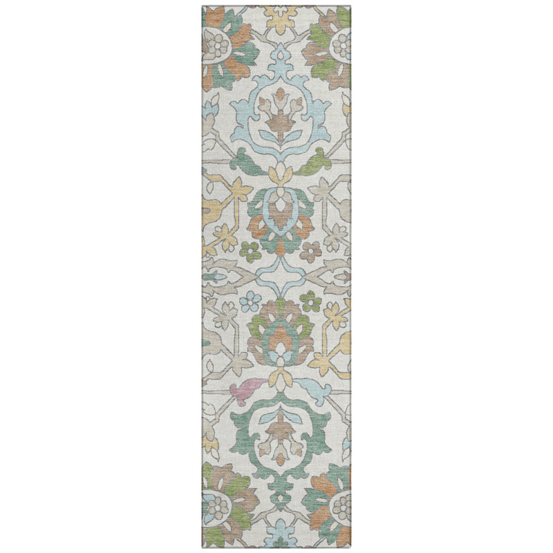 Machine Washable Indoor/Outdoor Chantille ACN2587 Floral Rug, 2'3" x 7'6" Runner, Ivory