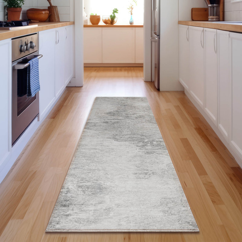 Premium Machine Washable Cerrito AMF592 Silver Rug, Runner 2'3" x 7'6"