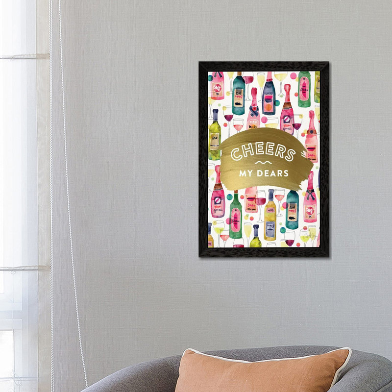 Cheers My Dears by Cat Coquillette - Painting, 66.04 cm H x 45.72 cm W, Black Floater Framed