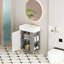 Meuble-lavabo à tablettes 21,6 po avec évier en céramique, porte à fermeture douce, armoire de rangement à tablettes ouvertes sur le côté droit, assemblage requis