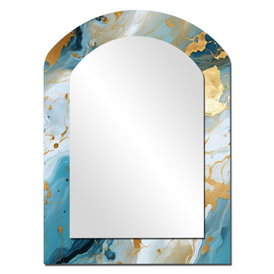 Or artistique Elegance Marble Grace - miroir asymétrique en marbre, miroir mural décoratif arqué doré, impression d'art en métal