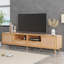 Meuble télé en rotin avec tablettes ouvertes et rangement-133086081