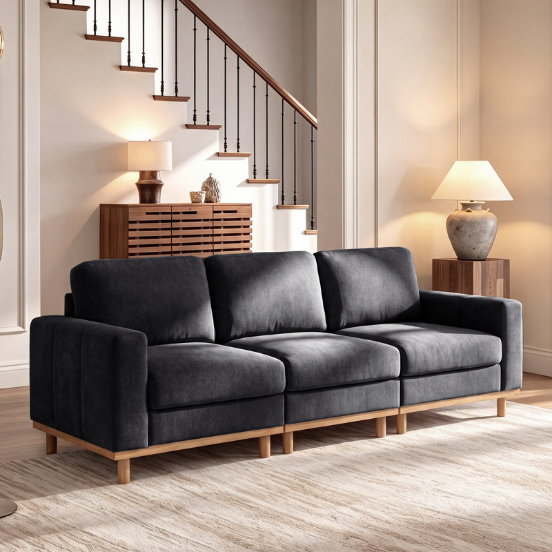 Canapé modulaire rembourré 3 places Milsap, Chenille gris foncé