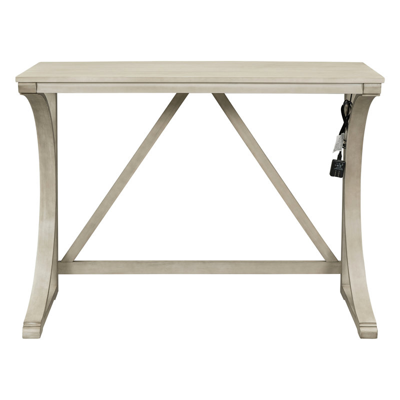Ensemble de table de salle à manger à hauteur de comptoir 3 pièces Farmhouse avec port USB et tabourets rembourrés, White