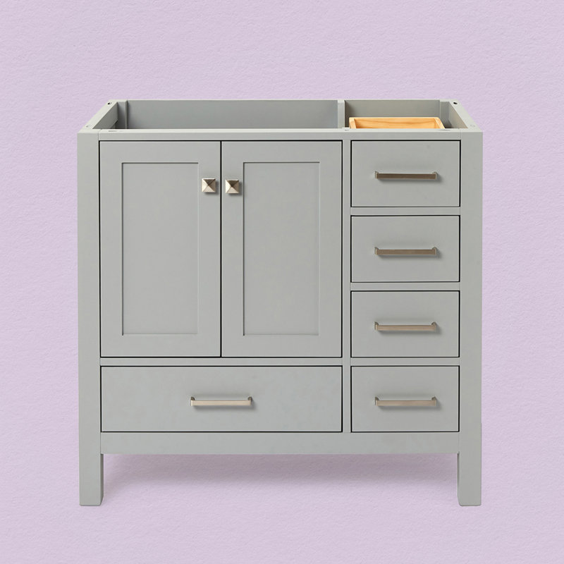 Cambridge Left Offset 36" Single Bathroom Vanity Base Only, Gray, Brushed Nickel