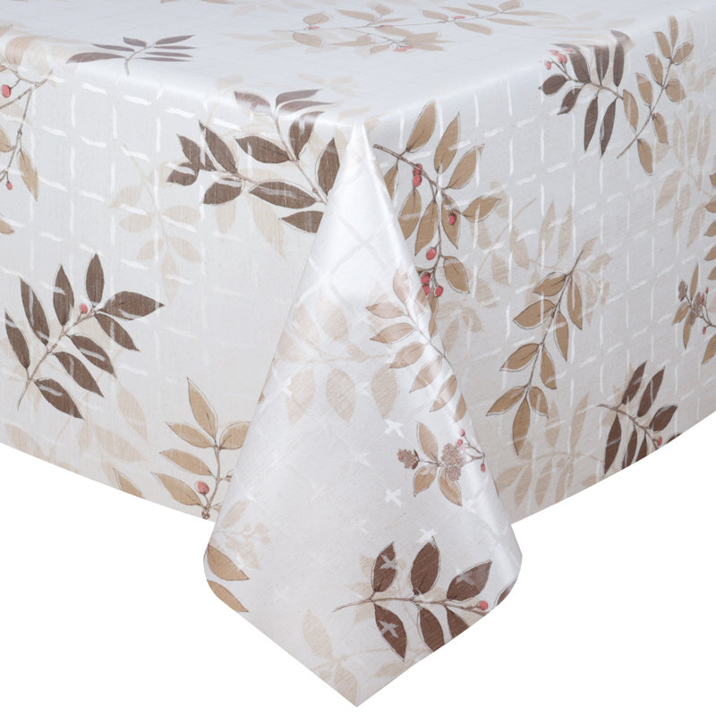 Shentell Rectangle Floral Plastic / Acrylic Tablecloth, Brown, 78" L x 55" W
