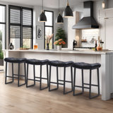 24" Faux Leather Island Saddle Counter Height Bar Stools